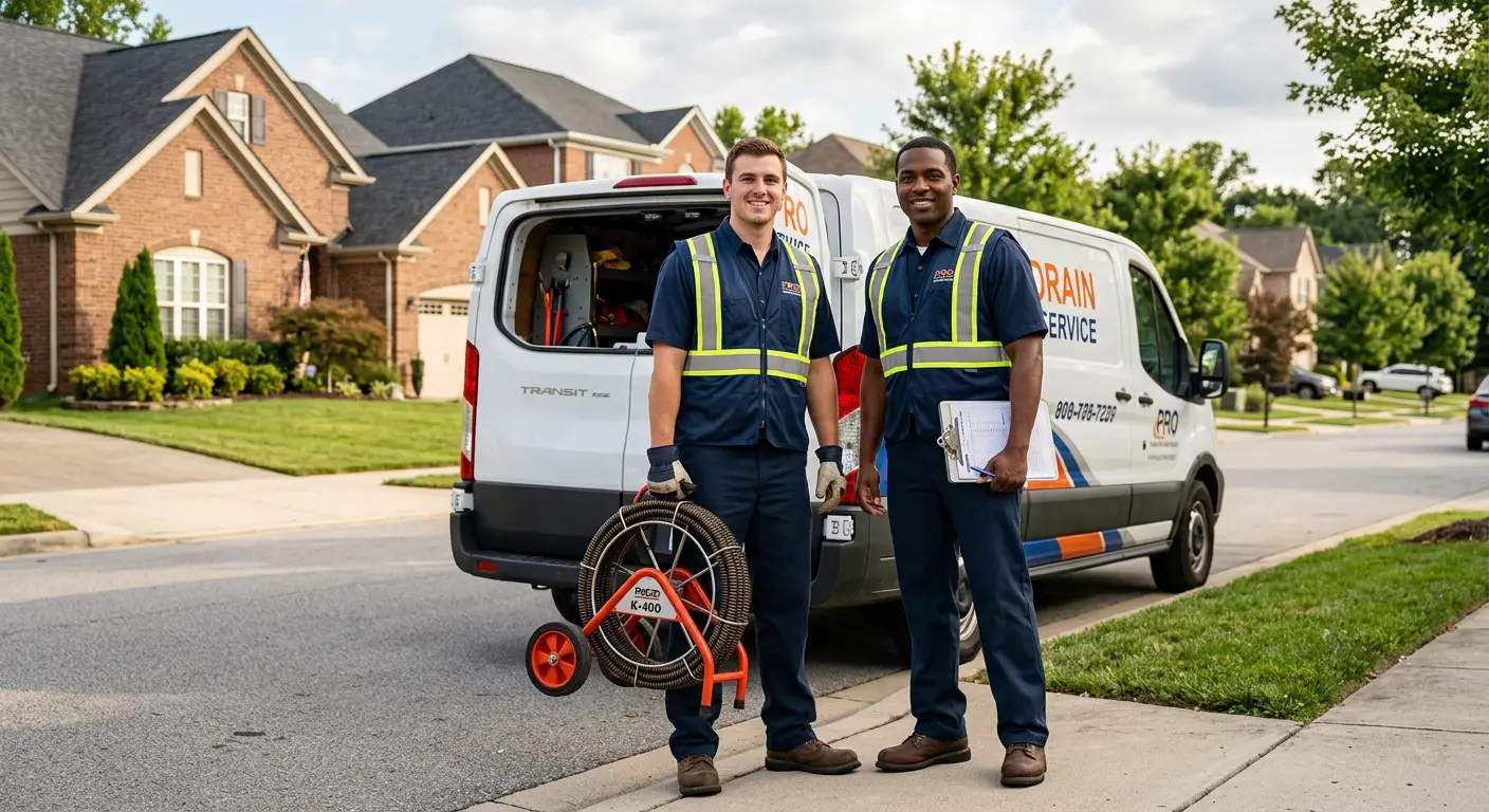 Sewer and drain service team with equipment ready for work in Rocky Mount